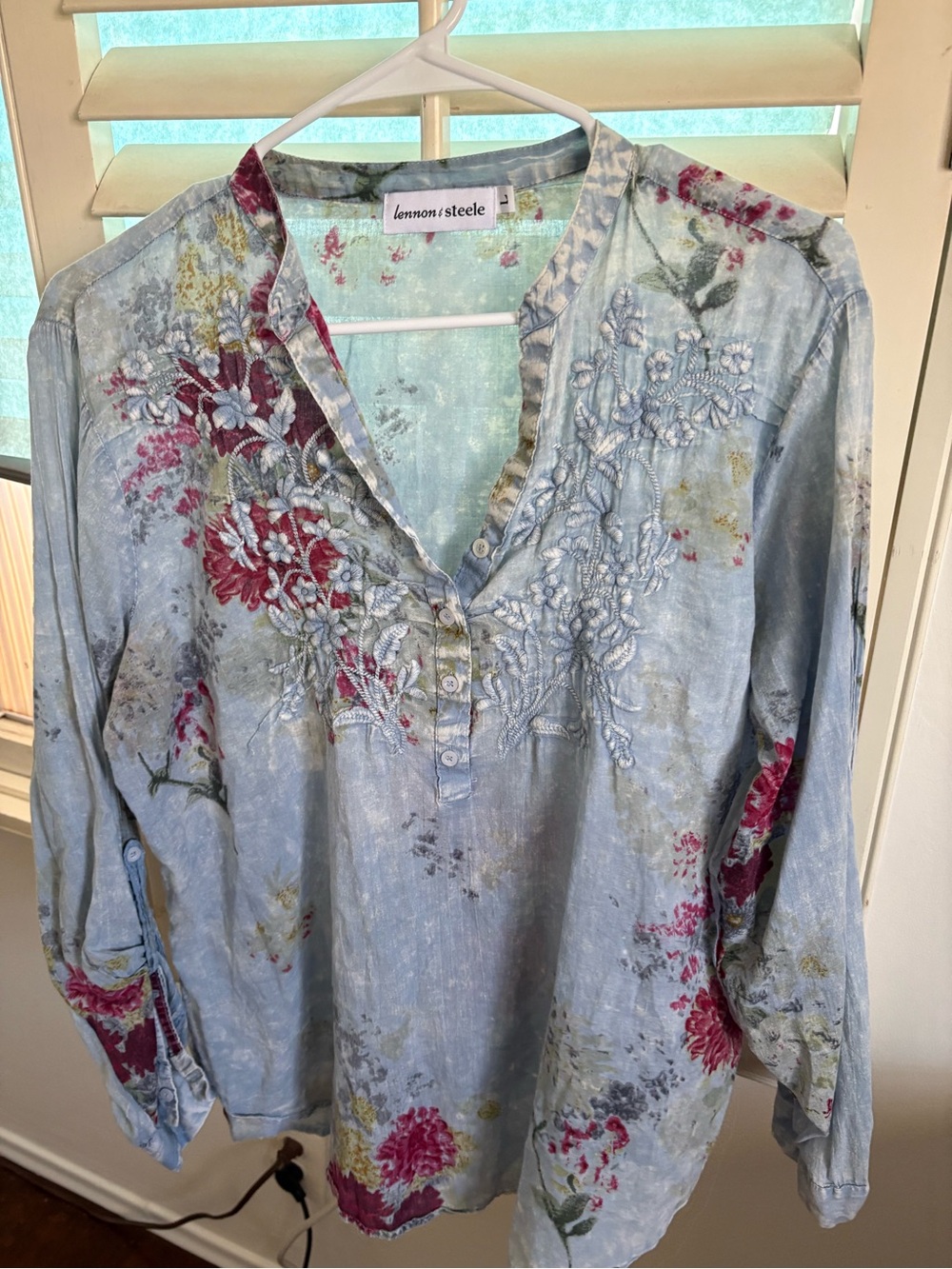 Lemon n Steele Light Blue Floral Embroidered Women's Blouse